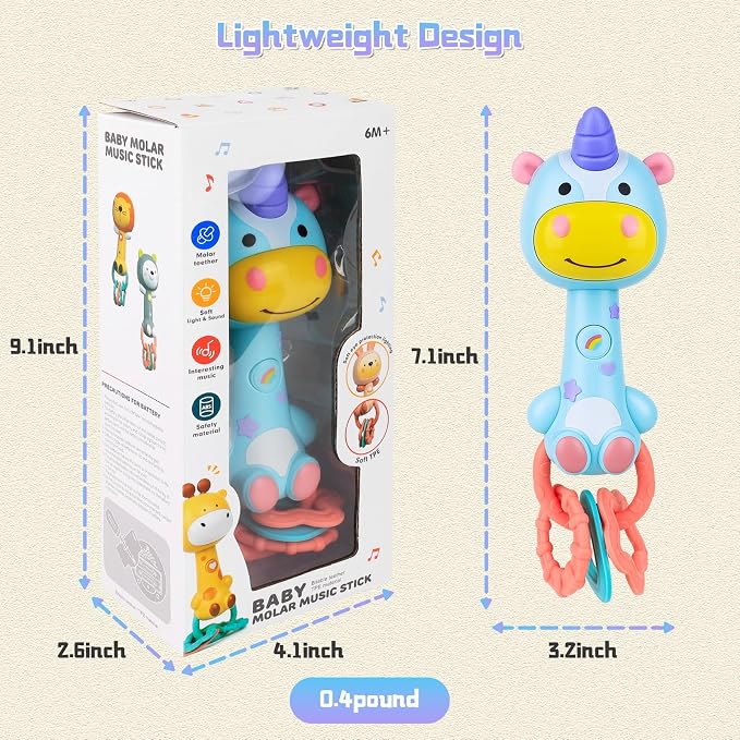 Musical Baby Rattle Toy, Soft Silicone Infant Teething Light-Up Rattle for Sensory Development, Easy Grasp Newborn Toy for 0-3-6-12 Months, Safe Early Learning Gift for Boys Girls