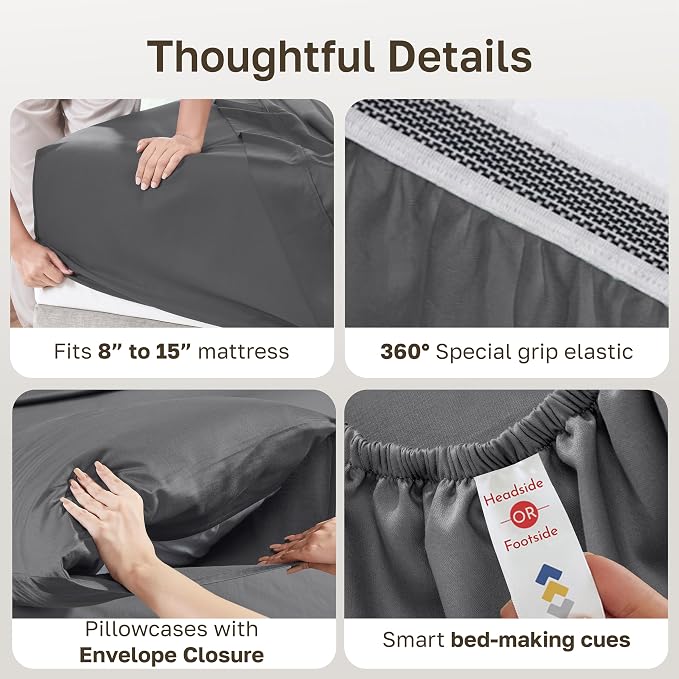 California Design Den Queen Size Sheets - Soft 100% 100% Organic Cotton Sheets with Deep Pockets, Crisp Percale, Breathable and Durable Bedding Set - Grey