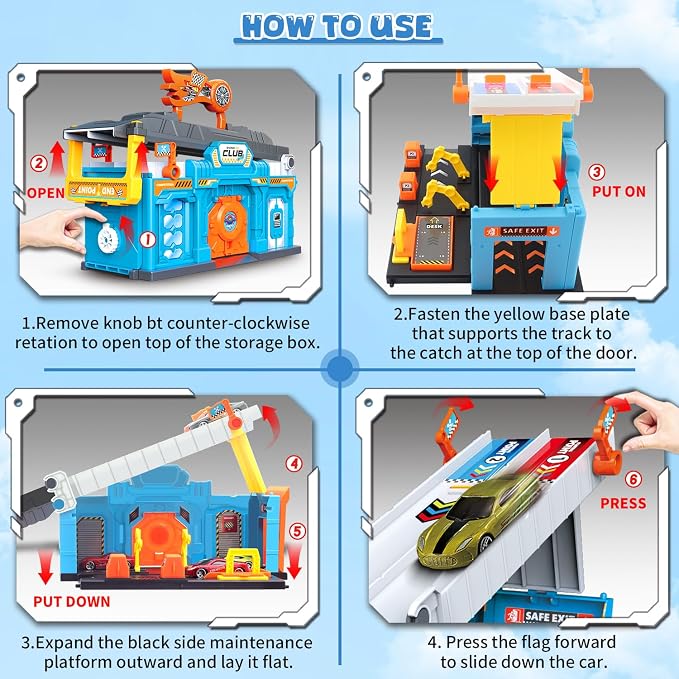 Race Tracks for Kids Ages 3-5, Racing Car Toys Set with Foldable 2 Layer Track and 6 Alloy Race Cars for Toddlers Boys, Best Birthday Xmas Gifts for Kids Age 3 4 5 6+ Years Old (Blue)