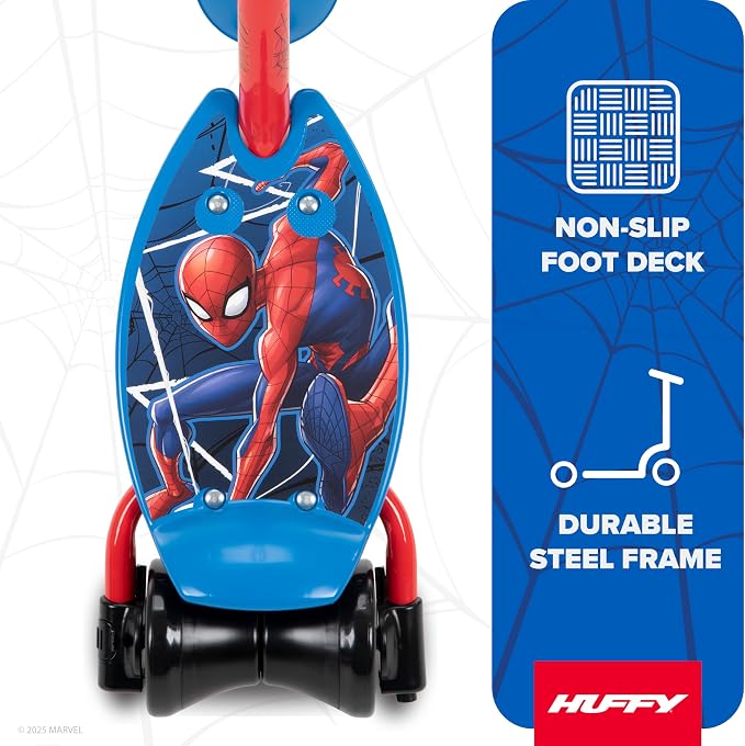 Huffy Toddler 3-Wheel Scooter for Kids, Multiple Colors & Licensed Character Graphics, Ages 3+, Durable Steel Frame, Wide Non-Slip Deck, Stable Lean-to-Steer Design, Light-Up Options, Girls/Boys