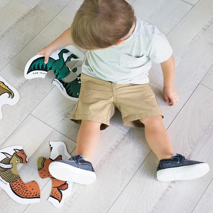 Wee Gallery Dinos Beginner Puzzle - Jigsaw Puzzles for Toddlers - Sensory Toys Promoting Cognitive & Motor Development - Sustainable Learning Toys for Toddler, Kids (12 Pieces, 6 Puzzles)