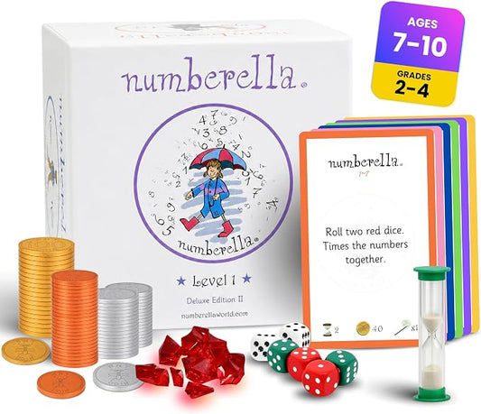 Numberella Deluxe Math Card Game for Kids – Level 1 | Ages 7–10, Grades 2–4 | Mental Math & Times Tables | Award-Winning Data-Proven STEM Game | Family, Homeschool & Classroom | 432 Questions