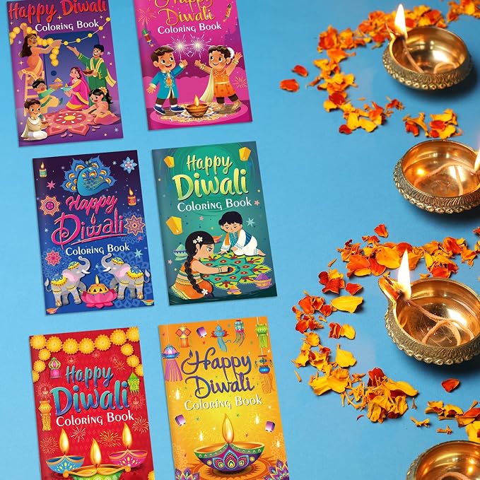 Cinrobiye 24 Set Diwali Festival Activity Set, Coloring Booklets with Stacking Crayons for Cultural Celebration, Party Supplies, Classroom Activity and Festival Event Favor