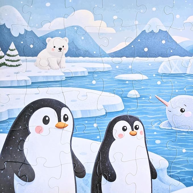 Arctic Animals Jumbo Floor Puzzle for Toddlers & Kids - Penguins, Polar Bear, Narwhal, Winter Ocean Scene - 48 Large Pieces, 3 x 2 Feet - Tot Dojo