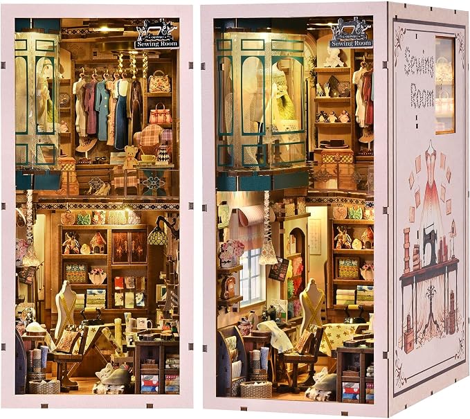 fifijoy Book Nook Kit - Sewing Room DIY Miniature House Dollhouse Kit for Adults and Teens, Booknook Tiny House Bookshelf Decor 3D Wooden Puzzle, Gifts for Family and Friends