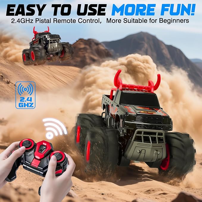 BainGesk Remote Control Monster Truck Toys, 1:16 Amphibious Waterproof RC Car, 2.4GHz 4WD All Terrain Toys with 2 Rechargeable Batteries, Off-Road Truck Gifts for 6 7 8 9 10 11 12 Year Old Boys
