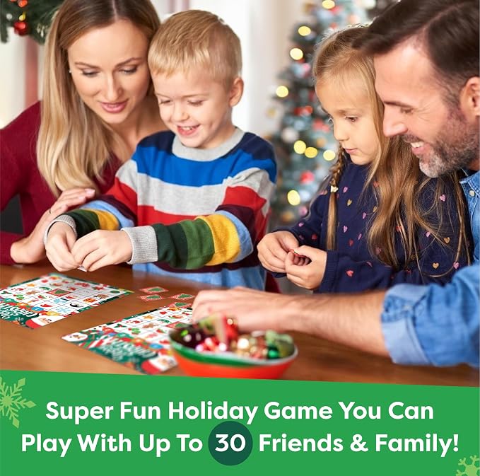 Joyousa Christmas Bingo Game for Kids, Large Groups - 30 Players - Christmas Games for Family Party - Reusable Christmas Bingo for Kids Christmas Party Games - Christmas Gifts for Grandkids