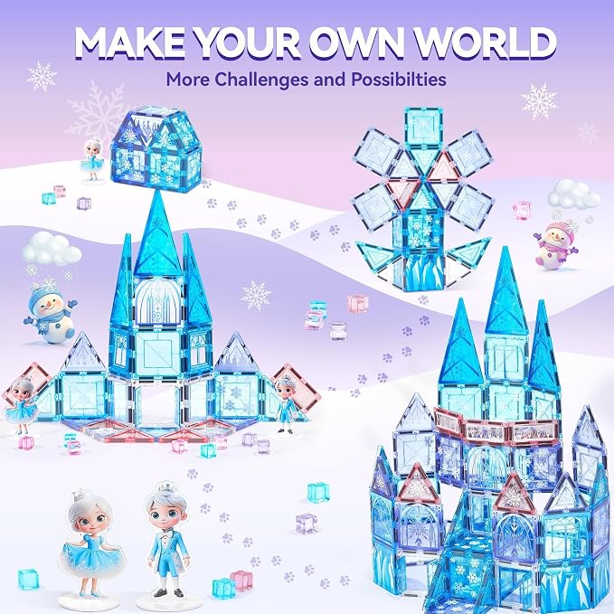 Princess Castle Magnetic Tiles Building Toys Set for Kids Ages 3-5 4-8, STEM Magnetic Blocks with 2 Dolls, Educational Sensory Magnetic Toys Gifts for Toddler Boys Girls Learning Classroom