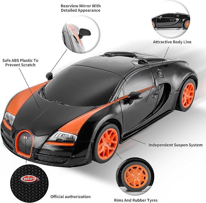 BEZGAR 1:24 Scale Bugatti RC, Officially Licensed Bugatti Grand Sport Vitesse Remote Control Car, 2.4GHz Wireless Electric Simulation Sports Toy Car for Adults Boys Kids Age 4-7,8-12