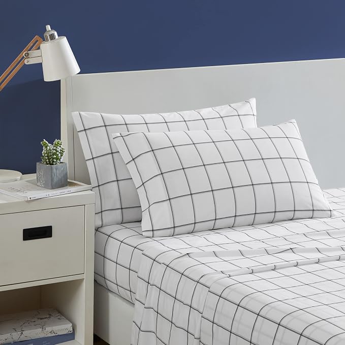 Nautica- King Sheet Set, Cotton Percale Bedding Set, Crisp & Cool, Lightweight & Breathable (Plot Black, King)