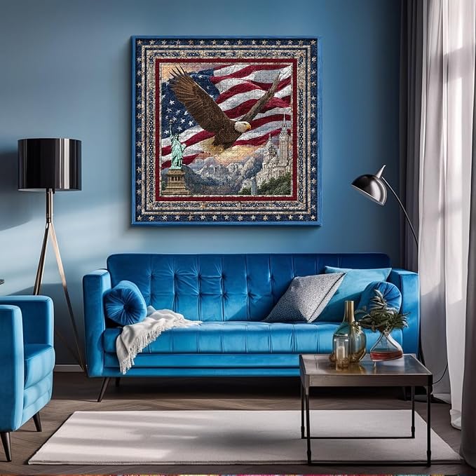 PICKFORU Eagle Puzzles for Adults 1000 Pieces, American Flag Jigsaw Puzzles Quilting Art, Difficult Challenging Impossible Embroidery Puzzle