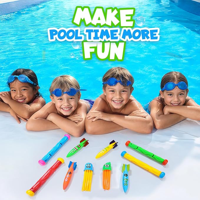 Dive Rings Pool Toys Adults, Diving Pool Toy for Kids Ages 4-8, Shark Torpedo Dive Set, Octopus Toddler Water Fun Toys, Summer Essentials Underwater Swimming Throwing Gifts for Boys & Girls