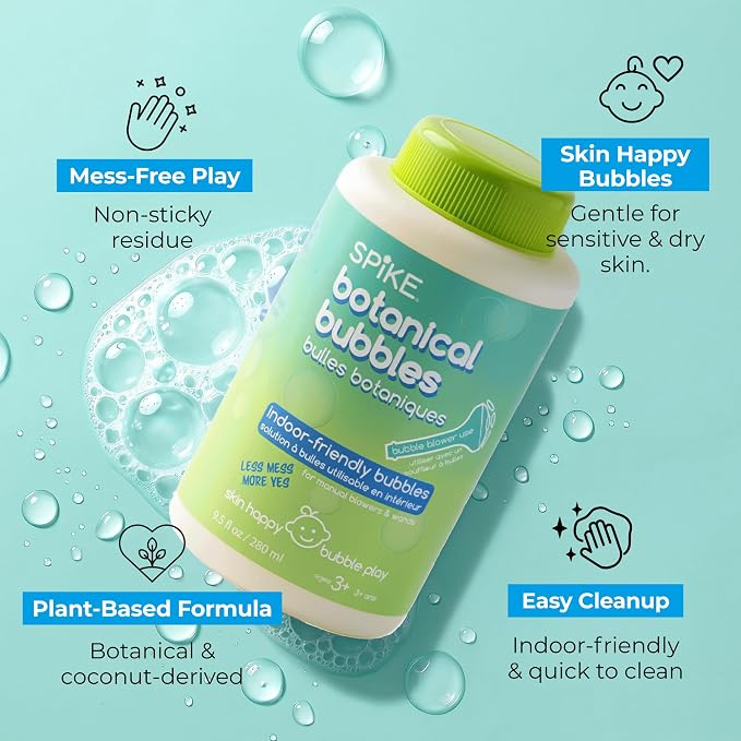 Innobaby Spike Mess Free Botanical Bubbles w/ 2 EZ Blow Wands & Trays -Aqua
