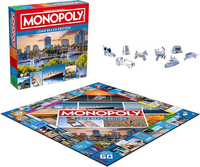 Monopoly Board Game – Long Beach, CA Edition: 2-6 Players Family Board Games for Kids and Adults, Board Games for Kids 8 and Up, Great for Game Night