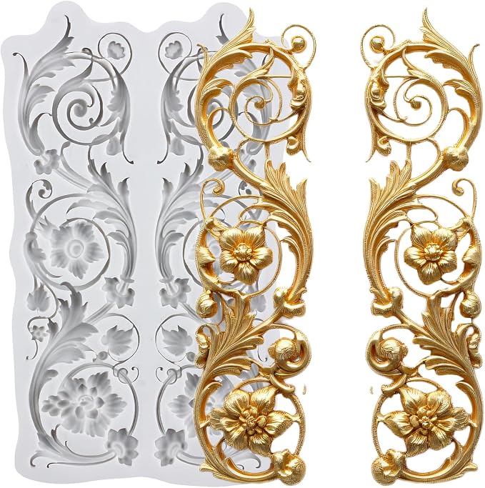 Baroque Style Polymer Clay Mold Curlicues Scroll Lace Silicone Molds 3D Sculpted Mold for DIY Craft Epoxy Resin Casting Polymer Clay Tools Crafts Air Dry Jewelry Making