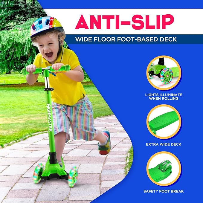 HighMaster Kids Scooter – 3 Wheel Kick Scooter for Children and Toddlers – Adjustable Handlebar with LED Wheel Lights – Indoor and Outdoor Fun
