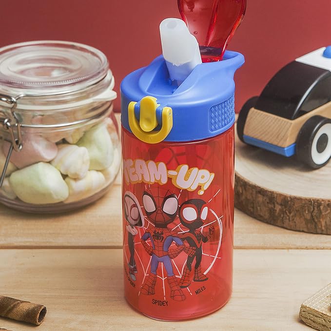 Zak Designs Marvel Spider-Man Kids Water Bottle with Spout Cover and Carrying Loop, Durable Plastic, Leak-Proof Water Bottle Design for Travel (16 oz, 2-Pack, Spidey and His Amazing Friends)