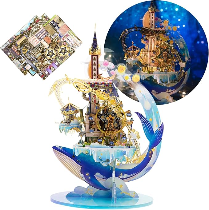 MU 3D Metal Puzzles for Adults Starlit Amusement Park, Metal Model Kits DIY Sets Funhouse Miniature Building Landscape Architecture Puzzles, Birthday New Year Gift Home Desk Decor
