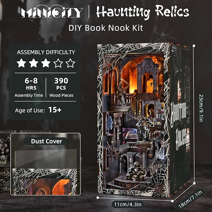 MiniCity Book Nook Kit, DIY Miniature Dollhouse Kit 3D Puzzles for Adults Tiny House Mini Home Craft Bookshelf Nook Puzzle Book Decor Gifts for Teenagers Book Lovers (Haunting Relics)