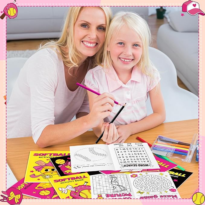 Softball Activity Books for Kids - 48Pcs Softball Mini Games Coloring Book Set Bulk Mazes Word Search Word Scramble Games DIY Booklet for Birthday Sports Party Goodie Bags Stuffers Classroom Supplies