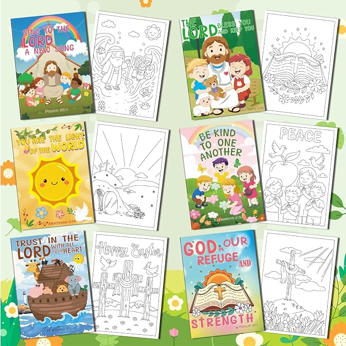 Kalysky 24Pcs Christian Bible Coloring Books for Kids, Mini Religious Jesus Stories Booklet Bulk,DIY Art Drawing Book Activity Supplies for Church Sunday School Classroom Rewards Party Favors