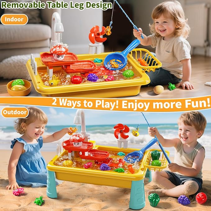 Kids Water Table Play Toy for Toddlers 1-3 4-8 Years Old, Kitchen Sink with Electrical Pump and Flowing Water, Fishing Games, Outside Sensory Gift Toys for Boys and Girls 2 3 4 5 6 7 8