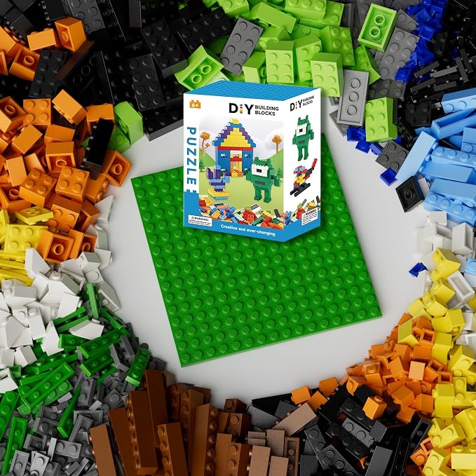 500 Piece Classic Building Bricks and 1 Green Baseplate, Compatible with Lego and Other Major Brands, Mixed Bricks Bulk Creative Building Toys, Blocks Bulk for Kids Ages 6+ (Boys' Color)