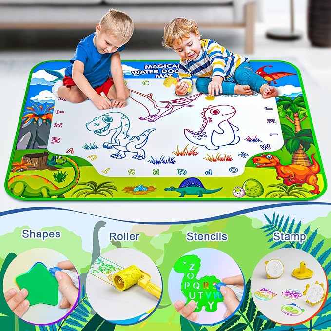 Water Doodle Mat, 40 x 32 Inch Mess Free Drawing Mat, Educational Toy for 3 4 5 6 7 8 Years Old Boys Girls, Neon Color Mat Doodle Board Writing Drawing Toys Holiday Christmas Birthday Gifts