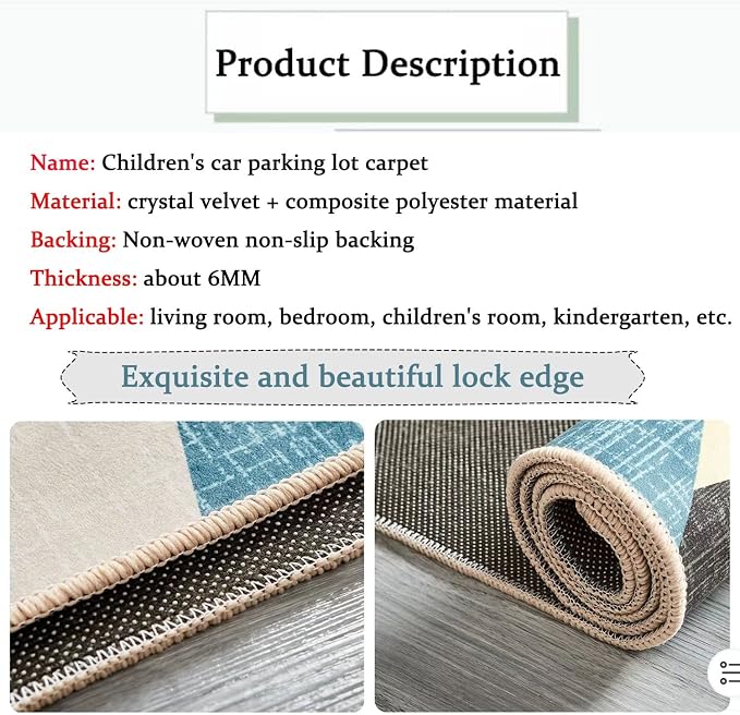 Kids Rug Play Mat Great for Playing with Cars and Toys,Educational Kid Road and Traffic City Life Carpet,Children Baby Fun Throw Rug for Bedroom Play Room,47X63Inch/120X160CM