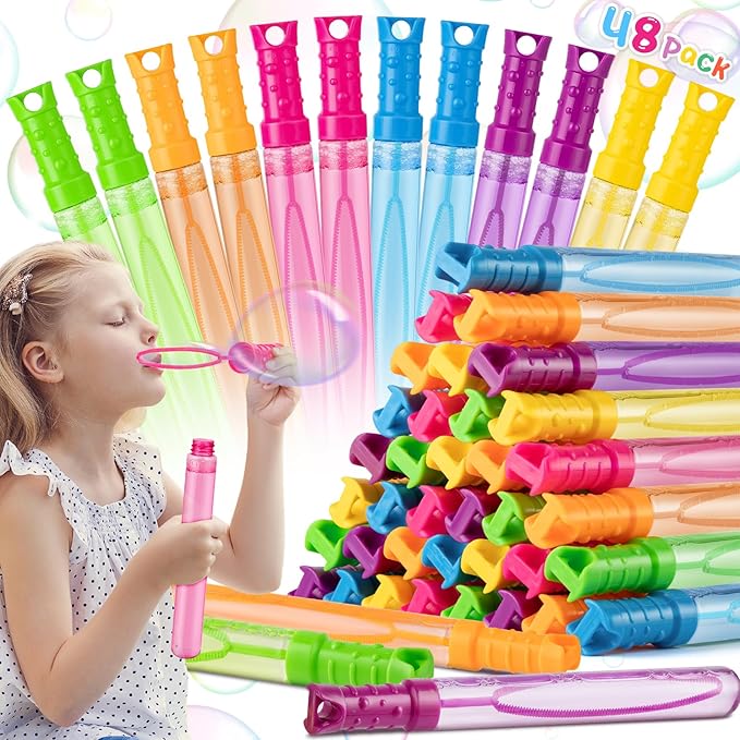 60 Pack Big Bubble Wands Bulk in 6 Colors,Ideal for Easter, Summer, Halloween, Valentine, Classroom Prizes