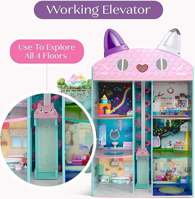 Gabby’s Dollhouse Purrfect Playhouse by Delta Children – Features Sounds & Light Up Ear - Includes 20 Accessories - Fits 8-inch Dolls - Pretend Play Dream Gift for Ages 3
