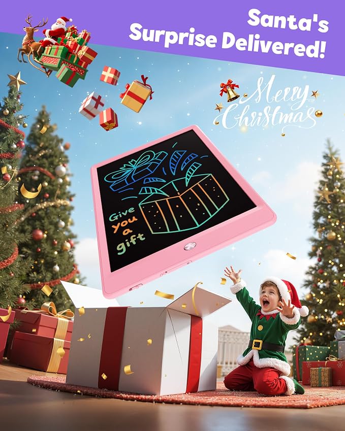 TEKFUN LCD Writing Tablet for Kids, 10-inch Coloring Drawing Pad, Mess Free Doodle Board, Christmas Gifts for Girls and Toddlers, Toys for 3 4 5 6 7 8 Year Old Boys (Pink) (Pack of 2)