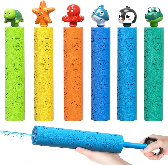 Water Guns for Kids, 6 PCS Foam Squirt Guns Water Blaster Set, Water Squirter Blaster Pool Toys for Kids Toddlers Boys Girls 4-8, 6-8-10-12, Shooter Swimming Pool Party Outdoor Beach Sand Play Game