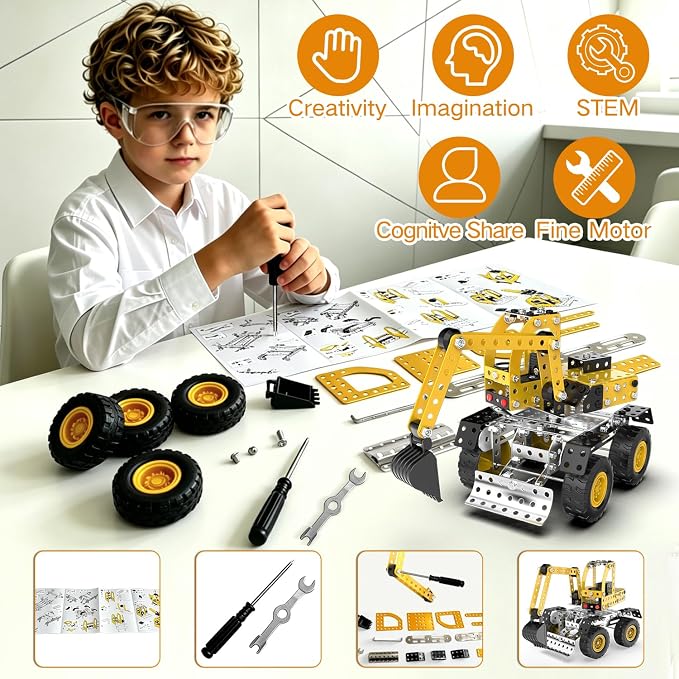 Jixin Xyzhi 3D Metal Excavator Model Kit – Metal Building Kit, STEM DIY Construction Set for Kids Ages 8-16, Mechanical Model Toy, Creative Gift for Boys & Girls (Large Excavator)