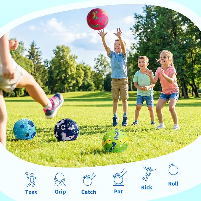 ZOOJOY Pack of 4 Playground Balls, 6" Rubber Bouncy Kickball Set for Toddlers Ages 1-6, Indoor & Outdoor Dodgeball Balls for Kids with 2 Hand Pumps & Gift Boxes – Fun School & Party Toys