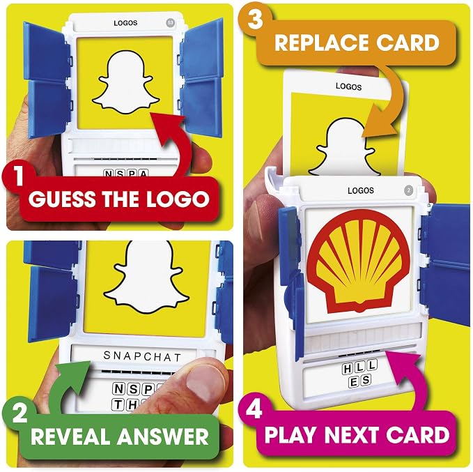 100 PICS Logos Travel Game - Guess 100 Logos | Flash Cards with Slide Reveal Case | Card Game, Gift, Stocking Stuffer | Hours of Fun for Kids and Adults | Ages 6+