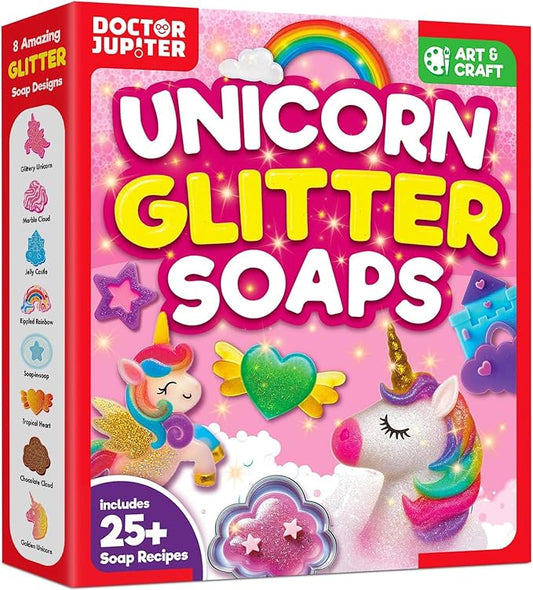 Doctor Jupiter Unicorn Glitter Soap Making Kit for Kids, Unicorn Toys for Girls Ages 4-5-6-7-8 | Crafts for Girls, Birthday Gift Ideas for 4+ Year olds | 25+ Soap Recipes