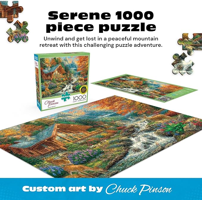Buffalo Games Chuck Pinson - Alpine Serenity - 1000 Piece Jigsaw Puzzle - Large, 26.75 x 19.75 in, Multicolor - 1000 Piece Puzzle for Adults - Bonus Full Color Diagram - Nature Scene