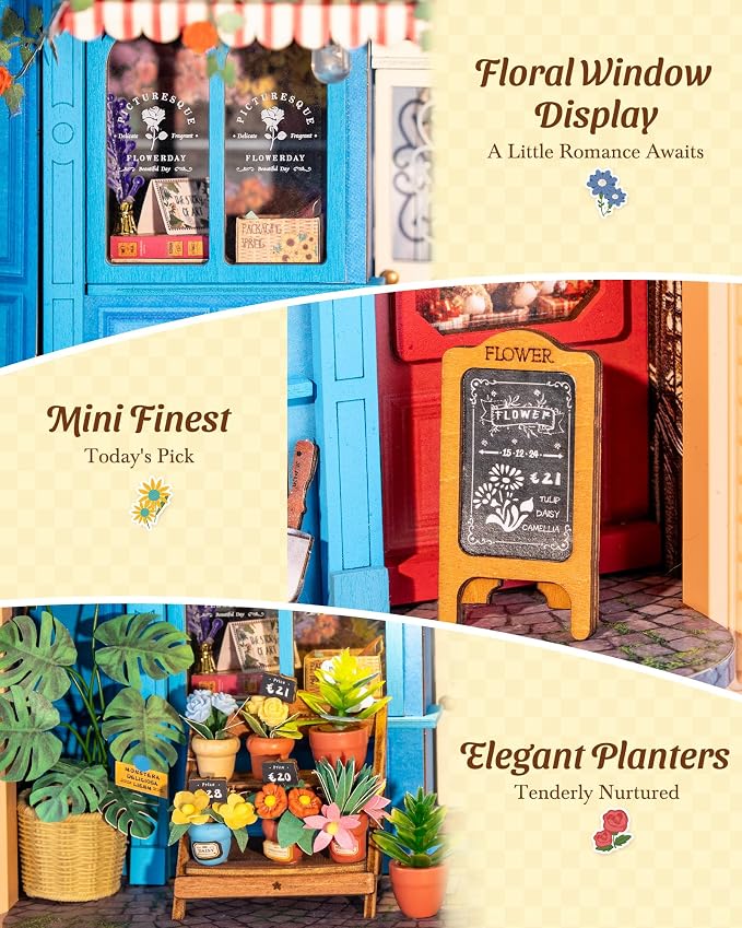 ROBOTIME Daily Fresh Flower 3D Puzzle DIY Miniature House Kit: Build Your Own Floral Photo Frame for Adults, Charming Wooden Dollhouse Model for Home Decor & Handmade Gifts