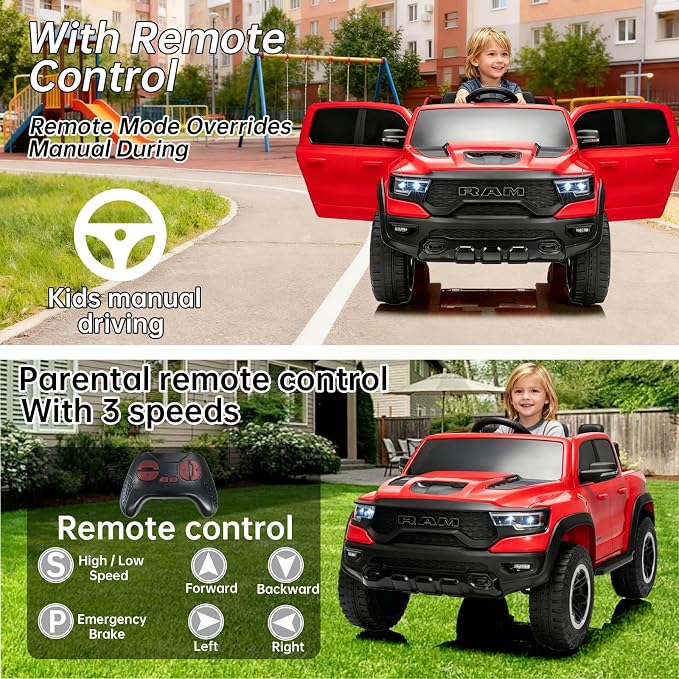 FINITO 4WD Kids 24V 4x4 Kids Ride On 2 Seater Police Truck, Remote Control Ride On Toy Car, Kids' Electric Ride On Truck, Kids' Side by Side Truck for Children Ages 3+, Powered Cars for Kids