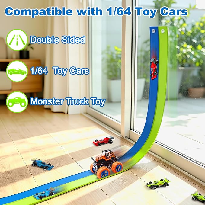 15 Ft Flexible Race Track Set with 6 Toy Cars for Kids Age 3 4 5 6 7 8 Years Old
