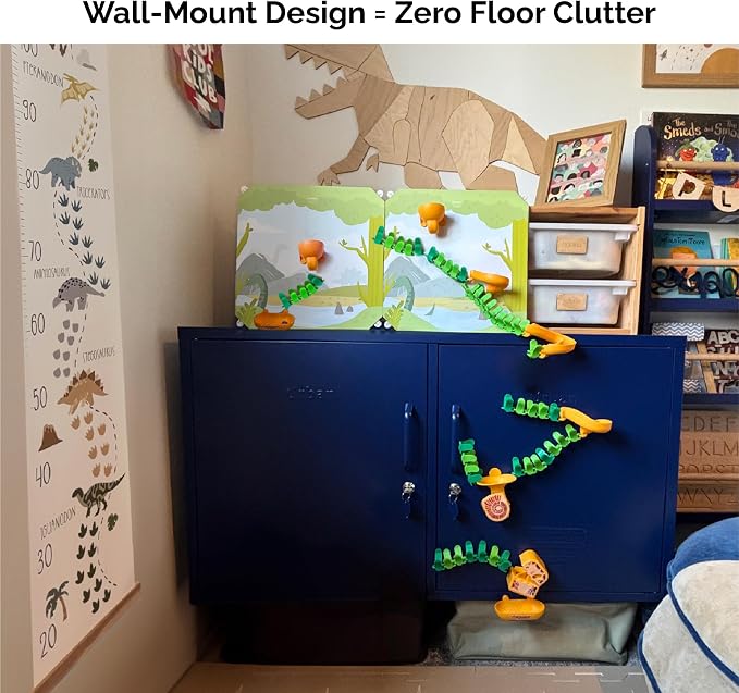 Oribel VertiPlay Magnetic Marble Run | 100 pcs STEM Toy, Dino Quest Edition | 2 Magnetic Play Boards | Wall Toy for Kids Age 5+ | Magnetic Track-Building Set | Dinosaur-Themed Stick-On Playboard