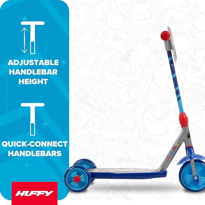 Huffy Toddler 3-Wheel Scooter for Kids, Multiple Colors & Licensed Character Graphics, Ages 3+, Durable Steel Frame, Wide Non-Slip Deck, Stable Lean-to-Steer Design, Light-Up Options, Girls/Boys