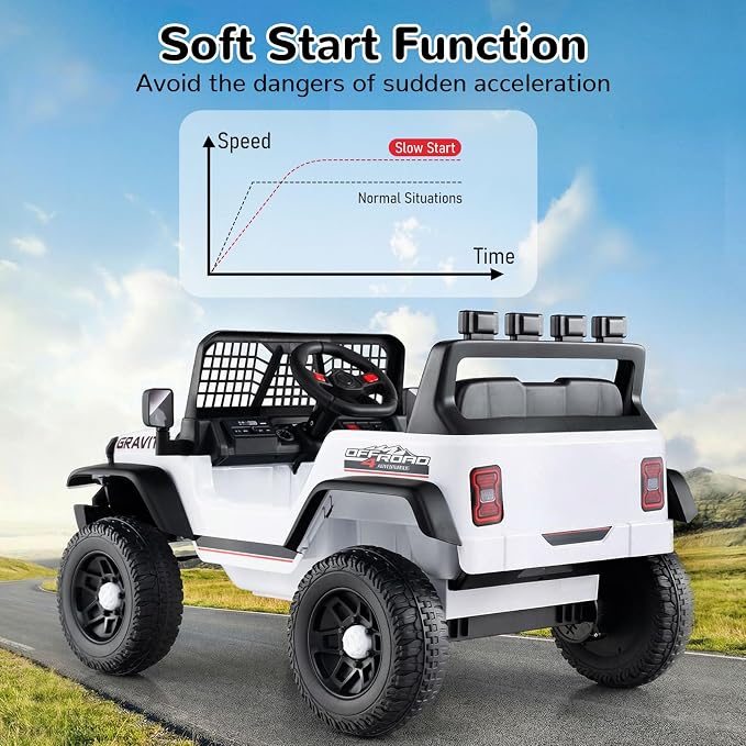 OLAKIDS 24V Ride on Car with Remote Control, Bluetooth, LED Lights, Horn, Spring Suspension, High/Low Speeds, Soft Start for Kids Aged 3+ (White)