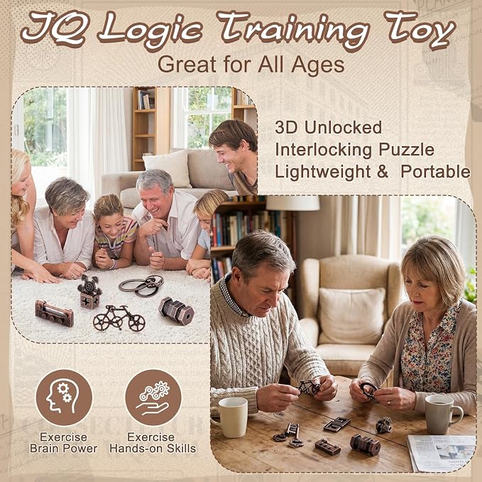 Wettarn 9 Pcs Metal Brain Teaser Puzzles 3D Steel Puzzle Set for Adults IQ Logic Challenge Disentanglement Unlock Interlocking Games Smart Logic Test Toys for Adults Mind Challenge(Elegant Style)