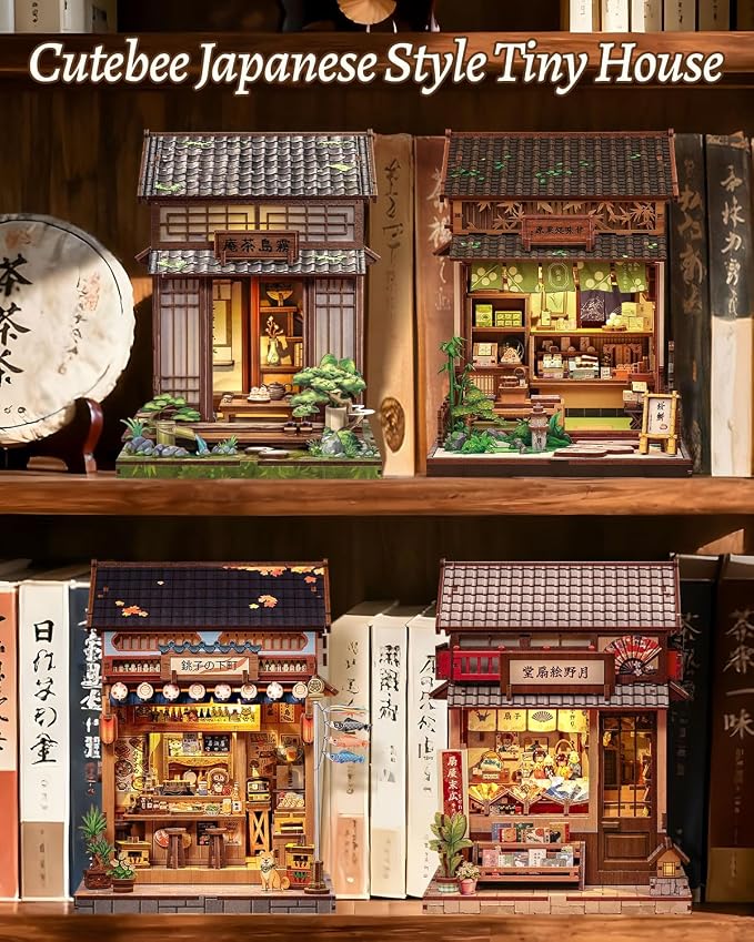 CUTEBEE Book Nook Kit - DIY Miniature House Japanese Tea House, Dollhouse Kit for Adults and Teens, Tiny House Bookshelf Decor 3D Wooden Puzzle, Gifts for Family, Friends(Kirishima Cha-an)