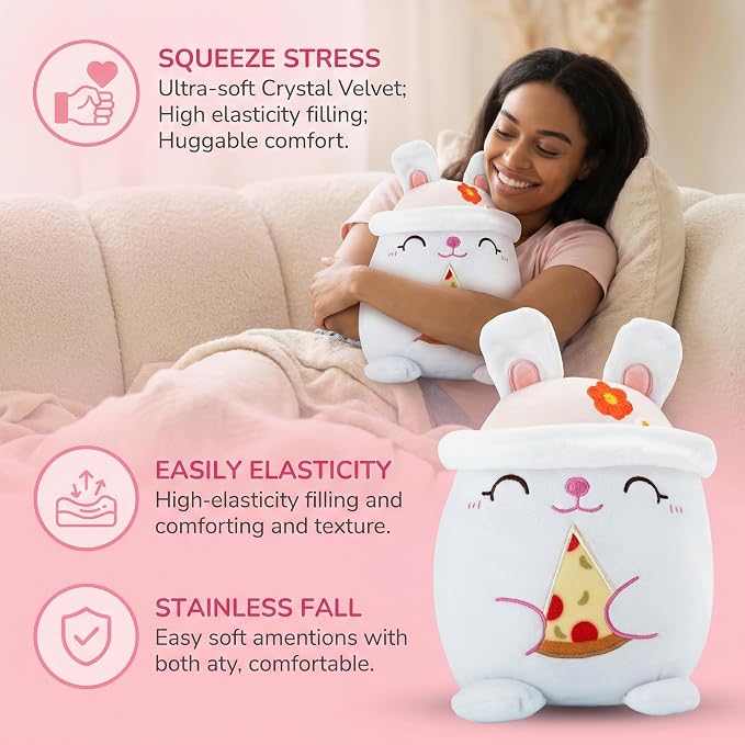 AIXINI Animal Plush Toys Set - Panda, Brown Bear, Bunny, Corgi, Pink Cat with Cute Hats, Soft Stuffed Animals for Kids, Christmas Birthday Gifts (Rabbit, Medium Size)