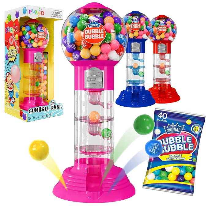 PlayO 10.5" Gumball Machine for Kids, Spiral Style Candy Dispenser for Gifts, Parties or Events - Bubblegum Machine w/Gumb Balls Included
