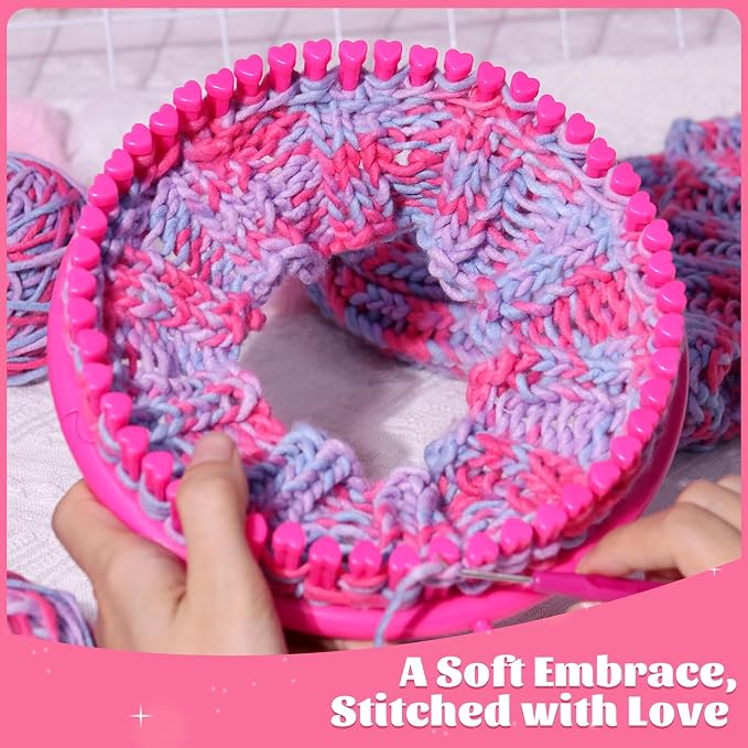 PREBOX Knitting Loom Craft Kit for Kids & Beginners - Create Hat & Scraf with Yarn, Hook Needle, Birthday Gifts Ideas for Teens Girls Age 6-8 8-12 14+, Rose Loom