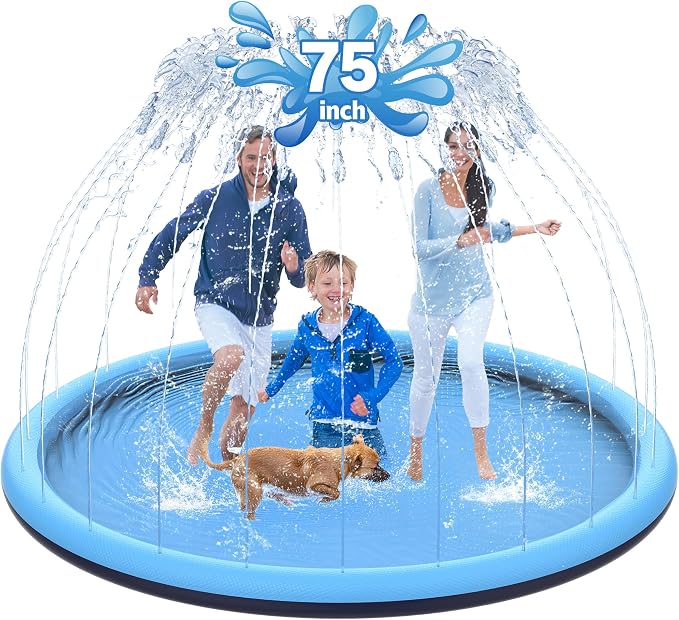 CACSPS 75" Non-Slip Splash Pad for Kids and Dog, Thicken Sprinkler Pool Summer Outdoor Water Toys, Extra Large Backyard Wading Pool for Children Boys & Girls or Pet Dog (Blue)
